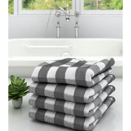 Athom Living 100% Premium Cotton Bath Towel Big Check Print Pack Of 4 - Grey-image-38