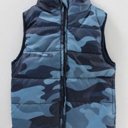 Babyhug Sleeveless Hooded Jacket Camo Print- Blue-picture-12