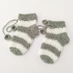 Little Peas Striped Pattern Handmade Knitted Woollen Socks - Grey & White-picture-5