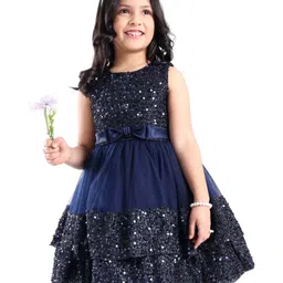 Mark & Mia Sleeveless Party Frock With Sequin Detailing & Bow Applique - Navy Blue-picture-11