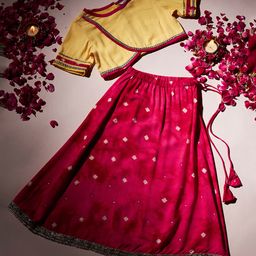Stylo Bug Half Sleeves Gota Lace Embellished & Tie Dye Styled Motif Printed Lehenga Choli - Yellow-image-79