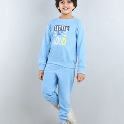Aww Hunnie Full Sleeves Placement Text Printed Winter  Sweatshirt And     Joggers Set - Blue-image-85
