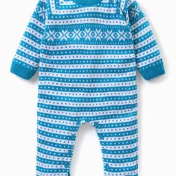Babyhug Knitted Full Raglan Sleeves Striped & Floral Design Winter Wear Romper - Blue-image-50