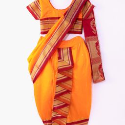 Bhartiya Paridhan Silk Nauvari Saree with Half Sleeves Zari Blouse - Orange-image-54
