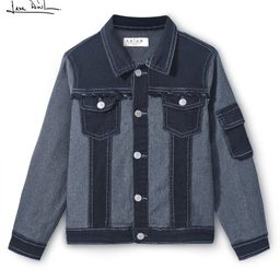 Arias Cotton Stretch Full Sleeves Colour Block Dark Washed Denim Jacket -Black-image-98