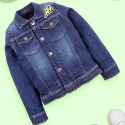 Kiddopanti Full Sleeves Mild Wash Denim Jacket - Dark Blue-image-28