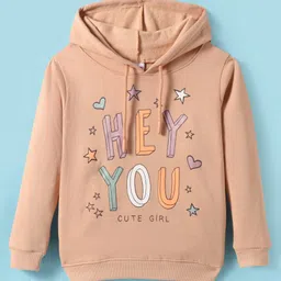 Tango Fleece Knit Full Sleeves Hooded Sweatshirt with Text Print - Light Peach-picture-29