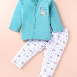 Simply Interlock Knit Full Sleeves Night Suit with Bear Print - AquaBlue-image-96