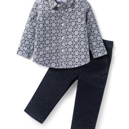 Babyhug Cotton Woven Full Sleeves Floral Print Shirts & Trouser Set - Black & White-image-38