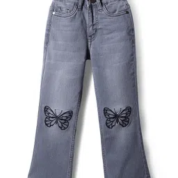 Pine Kids Denim Woven Full Length Washed Jeans With Butterfly Embroidery - Black-picture-42