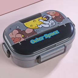 Stainless Steel Lunch Box with Outer Space Print - Black-8
