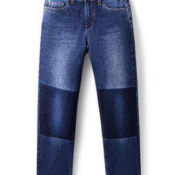 Primo Gino Woven Full Length Washed Jeans With Patchwork - Blue-image-2