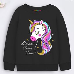 Trampoline Full Sleeves Unicorn Printed Sweatshirt - Black-picture-6