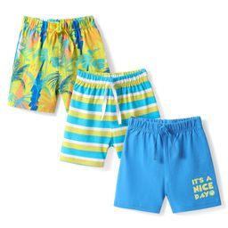 Babyhug Cotton Knit Mid Thigh Shorts with Tropical Theme Print & Stripes Pack of 3 - Multicolor-image-67