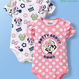 Babyoye Disney Interlock Knit Half Sleeves Onesies With Minnie Mouse & Family Graphics - Pink & White-image-16