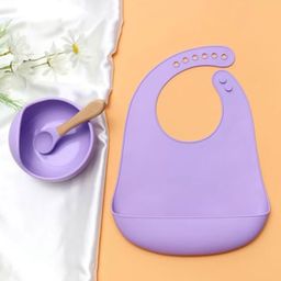 Kids Station 3 Piece BPA-Free Silicone Baby Feeding Set - Baby Bib - Spoon and Bowl - Make Mealtime Fun and Easy for Your Little One - Baby Self Feeding Habit - Purple-28
