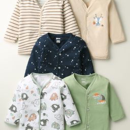 OHMS Single Jersey Knit Front Open Full Sleeves Striped Jhablas with Animal & Star Print Pack of 5 - Multicolor-image-85