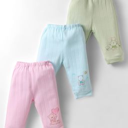 Zero Sinker Knit Full Length Leggings With Animal Print Pack Of 3 - Light Pink Green & Blue-picture-24