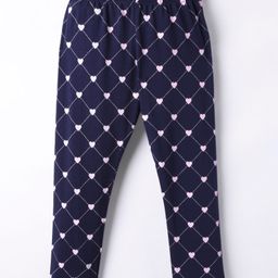 Evimo Single Jersey Knit Full Length Leggings With Heart Print - Navy Blue-image-14