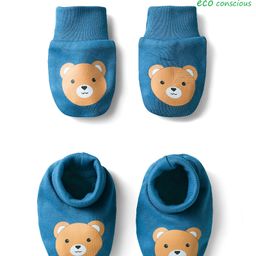Babyoye 100% Cotton Mittens & Booties Set With Eco Jiva Finish & Bear Print - Blue-image-23