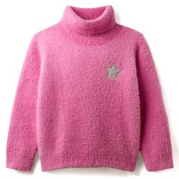 Babyhug Knit Full Sleeves Turtle Neck Pullover Sweater with Star Patch Detailing - Pink-image-81
