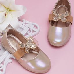Neska Moda Stones Embellished Butterfly Applique Detailed Ballerinas - Gold-image-65