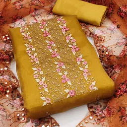 Ishin Ethnic Motifs Embroidered Sequinned Organza Unstitched Dress Material-image-26