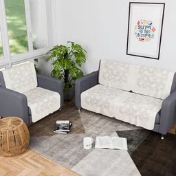 Myntra Elegant Homes Cream-Coloured 6 Pieces Self Design Cotton 2+1 Seater Sofa Covers-13