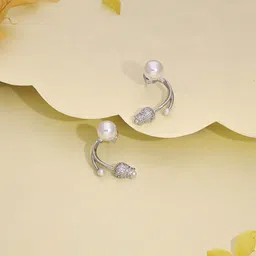 Brado Jewellery Silver-Plated Stones Studded & Pearls Beaded Floral Korean Drop Earrings-19