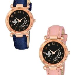 Miss Perfect Women Pack Of 2 Embellished Dial&Leather Textured Strap Analogue Watch Cvv315-picture-2