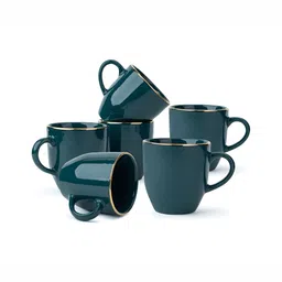 SHAY Teal & Gold-Toned 6 Pcs Solid Ceramic Matte Cups And Mugs 300ML-33