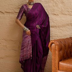 Sangria Women Purple Pure Crepe Printed Saree-picture-5