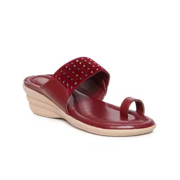 Paragon Maroon PU Wedge Heels-34