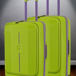 Nasher Miles Alexandria Polypropylene Set of 2 M/L Green Purple Trolley Bags (65-75 cm)-51