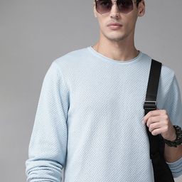 Roadster Men Blue Self-Design Pullover-image-128
