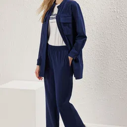 Trendyol Mandarin Collar Long Sleeves Long-Line Shirt With Trouser Co-Ords-picture-16