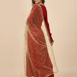 Dupatta Bazaar Floral Embroidered Sequinned Net Dupatta image 4
