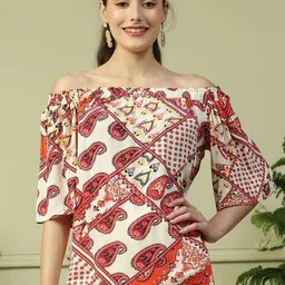 Oxolloxo Women Paisley Printed Off-Shoulder Bardot Top-image-63