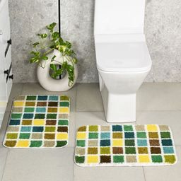Saral Home 2-Pcs Green & Yellow 3000 GSM Mosaic Textured Anti- Skid Bath Rugs-35