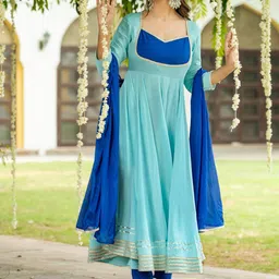 Anni Designer Sweetheart Neck Thread Work Anarkali Kurta With Trousers & Dupatta-picture-42