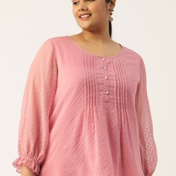 Antheaa Curve Plus Size Self Design Pleated Chiffon A-Line Top-1