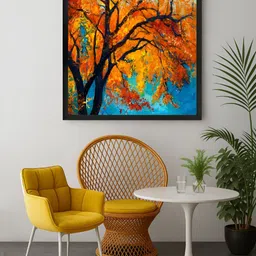 999Store Orange & Blue Autumn Tree Art Canvas Wall Art-picture-57