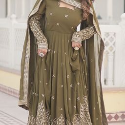 KALINI Ethnic Motifs Sequence Embroidered A-Line Maxi Ethnic Dresses With Dupatta image 3