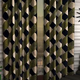 BELLA TRUE Green & Black 4 Pieces Geometric Printed Long Door Curtains-image-92