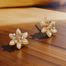 Accessorize Crystals Studded Floral Shaped Drop Earrings-picture-2