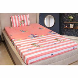 THE LITTLE BOO Police Print Single Bedsheet With Pillow Cover - Pink-image-52