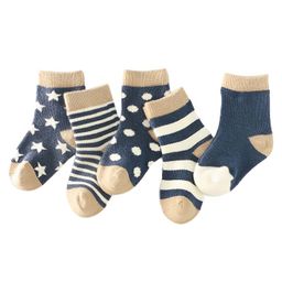 MOMISY Tube Socks Toddlers Infant Boat Spring and Autumn Socks  5 Pairs - Blue-image-1
