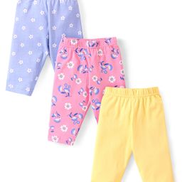 Babyhug Cotton Knit Three Fourth Leggings Floral  Print Pack of 3 - Multcolour-image-118