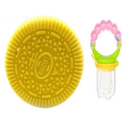 Enorme Silicone Yellow Biscuit Shape Teething Teether and Ring Style Food Fruit Feeder Nibbler Pacifier for Babies-4