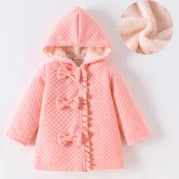 Kookie Kids Full Sleeves Solid Colour Hooded Quilted Jacket With Bow Applique - Pink-picture-24